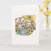 ヴィンテージバスケット入り子猫マザーズデイカード カード (黄色い花)