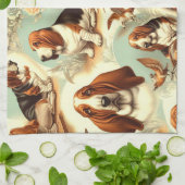 ヴィンテージバスセットハウンドシームレスイラストレーション キッチンタオル (折り畳み)