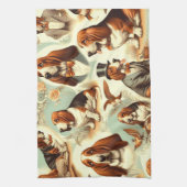 ヴィンテージバスセットハウンドシームレスイラストレーション キッチンタオル (縦)