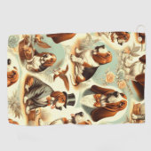 ヴィンテージバスセットハウンドシームレスイラストレーション ゴルフタオル (横)