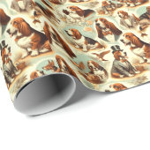 ヴィンテージバスセットハウンドシームレスイラストレーション ラッピングペーパー (ロールコーナー)