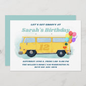 ヴィンテージバスレトロ70s Groovy誕生日パーティー 招待状 (正面/裏面)