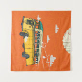 ヴィンテージバス:雲のテクスチャの背景 タペストリー (正面(横))