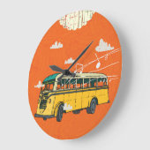 ヴィンテージバス：雲のテクスチャの背景 ラージ壁時計 (傾斜)