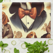 ヴィンテージバセットハウンドイラストレーション キッチンタオル (折り畳み)