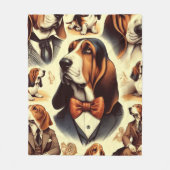 ヴィンテージバセットハウンドイラストレーション フリースブランケット (正面)