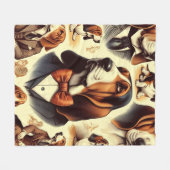 ヴィンテージバセットハウンドイラストレーション フリースブランケット (正面(横))