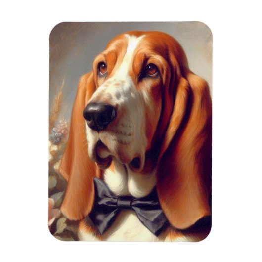ヴィンテージバセット絵を描・ハウンド マグネット (縦)