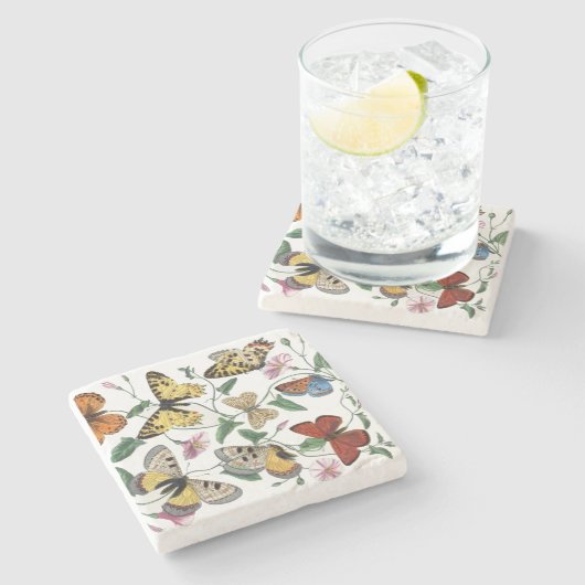 ヴィンテージバタフライとガ絵画ス ストーンコースター (横)