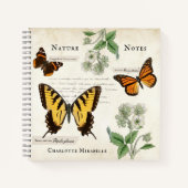 ヴィンテージバタフライアゲハチョウ（昆虫）オオカバマダラ、モナーク絵を描レディ ノートブック (正面)