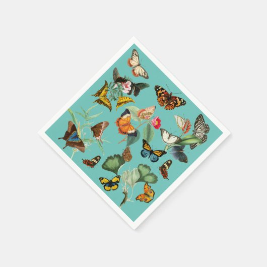 ヴィンテージバタフライアート、多くの種類と色 スタンダードカクテルナプキン (角)