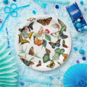 ヴィンテージバタフライアート、多くの種類と色、白 ペーパープレート (パーティー)