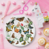 ヴィンテージバタフライアート、多くの種類と色、白 ペーパープレート (パーティー)