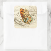 ヴィンテージバタフライイラストレーション、オレンジとベージュ スクエアシール (バッグ)