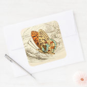 ヴィンテージバタフライイラストレーション、オレンジとベージュ スクエアシール (封筒)