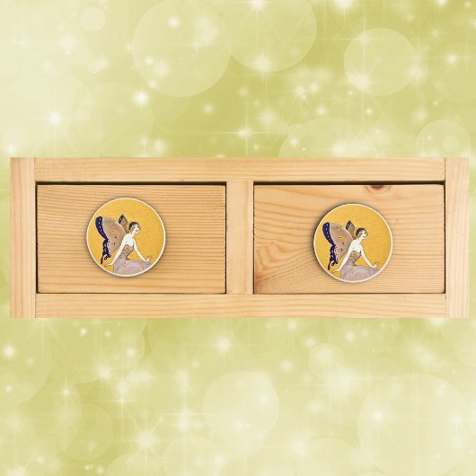 ヴィンテージバタフライウィングスフェアリー妖精ブロンドヘア セラミックノブ