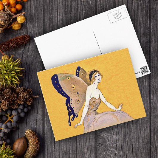 ヴィンテージバタフライウィングスフェアリー妖精ブロンドヘア ポストカード