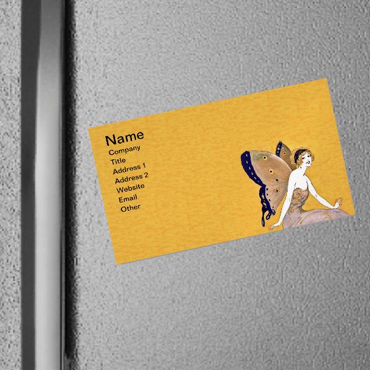 ヴィンテージバタフライウィングスフェアリー妖精ブロンドヘア マグネット名刺