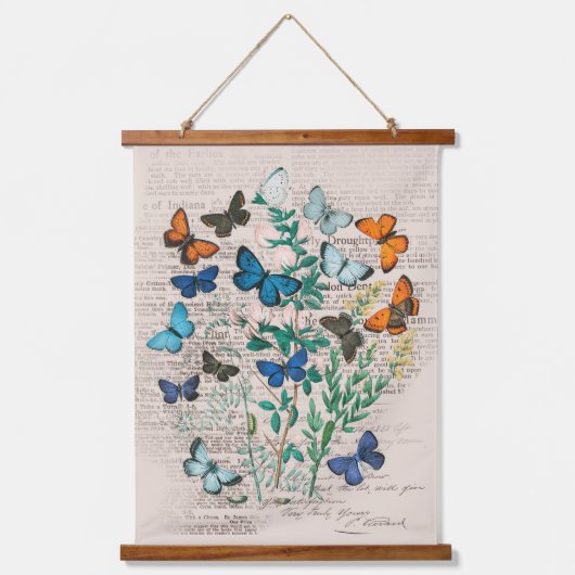 ヴィンテージバタフライウォールデコール 吊り下げ型タペストリー (正面)