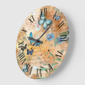 ヴィンテージバタフライエフェメラデコパージュ ラージ壁時計 (傾斜)