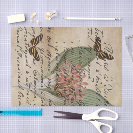 ヴィンテージバタフライスクリプトの切り離しティッシュペーパー 薄葉紙 (クラフト)