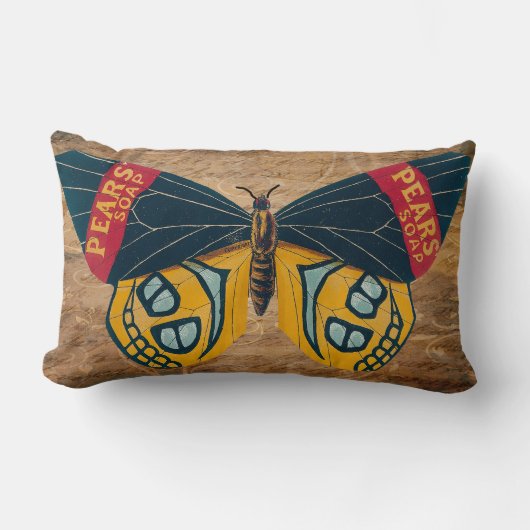 ヴィンテージバタフライソープ広告梨の石鹸 ランバークッション (正面)