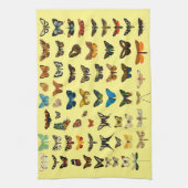 ヴィンテージバタフライパピロンオールドイラストレーションアート キッチンタオル (縦)