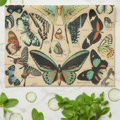 ヴィンテージバタフライパピロンオールドイラストレーションアート キッチンタオル (折り畳み)