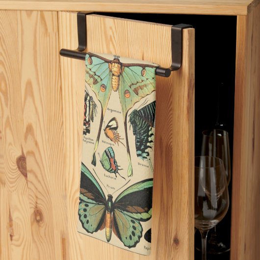 ヴィンテージバタフライパピロンオールドイラストレーションアート キッチンタオル (三つ折り)