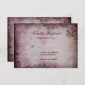 ヴィンテージバタフライパープル素朴ウェディングRSVPカード 出欠カード (正面/裏面)