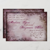 ヴィンテージバタフライパープル素朴結婚式招待状 招待状 (正面/裏面)