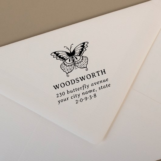 ヴィンテージバタフライファミリー名差出人住所 セルフインキングスタンプ