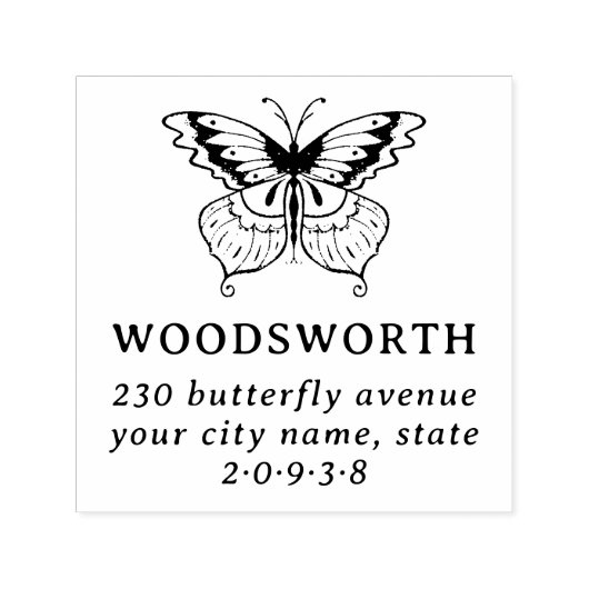 ヴィンテージバタフライファミリー名差出人住所 セルフインキングスタンプ (デザイン)