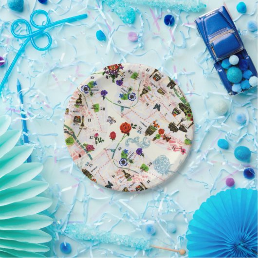 ヴィンテージバタフライフローラパリ通りウォーター色 ペーパープレート (パーティー)