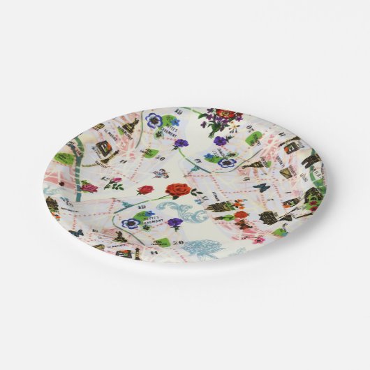 ヴィンテージバタフライフローラパリ通りウォーター色 ペーパープレート (アングル)