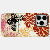 ヴィンテージバタフライブルゴーニュピンクダマスク Case-Mate iPhoneケース (裏面 (横))