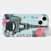 ヴィンテージバタフライブルーパリエフィールタワー Case-Mate iPhoneケース (裏面 (横))