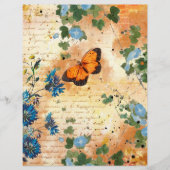 ヴィンテージバタフライブルーフラワースクラップブック紙 (正面)