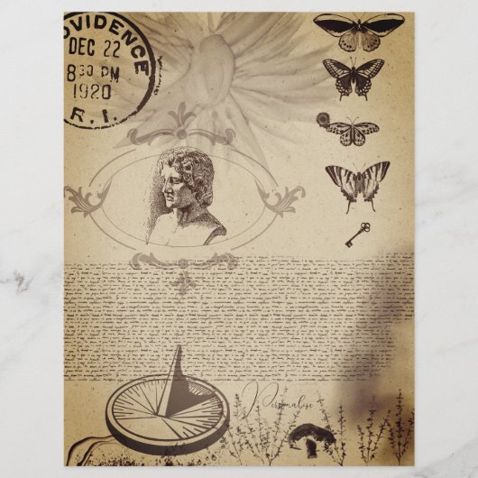 ヴィンテージバタフライポストスタンプオールドセピア紙 (正面)