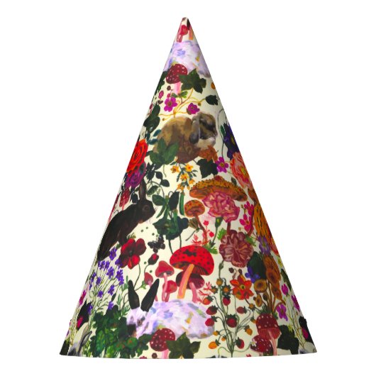 ヴィンテージバタフライラビットガーデンフローラ水彩 パーティーハット (正面)