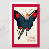 ヴィンテージバタフライレディーバレンタイン 便箋 (正面/裏面)