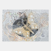 ヴィンテージバタフライロマンチック金ゴールドホワイトブラックアート ラッピングペーパーシート (正面3)
