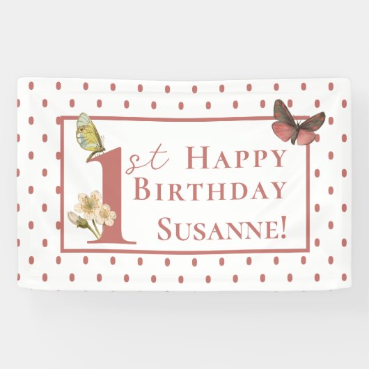 ヴィンテージバタフライ名前をカスタムする1stバースデーガールバ 横断幕 (横)