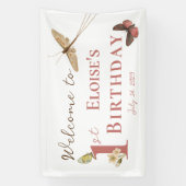 ヴィンテージバタフライ名前をカスタムする1stバースデーガール 横断幕 (縦)