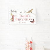 ヴィンテージバタフライ名前をカスタムする1stバースデーガール 横断幕 (インサイチュ)