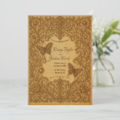 ヴィンテージバタフライ結婚式招待状オンエイジド紙 招待状 (スタンド正面)