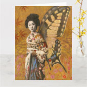 ヴィンテージバタフライ翼付き芸者大型カード カード (黄色い花)