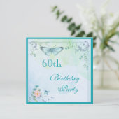 ヴィンテージバタフライ、フラワーズ&スワールス60誕生日 招待状 (スタンド正面)