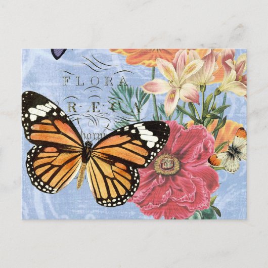 ヴィンテージバタフライ・フローラ…ポストカード ポストカード (正面)