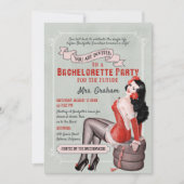 ヴィンテージバチェロレッテレトロピンアップガールティール（緑がかった色）赤 招待状 (正面)